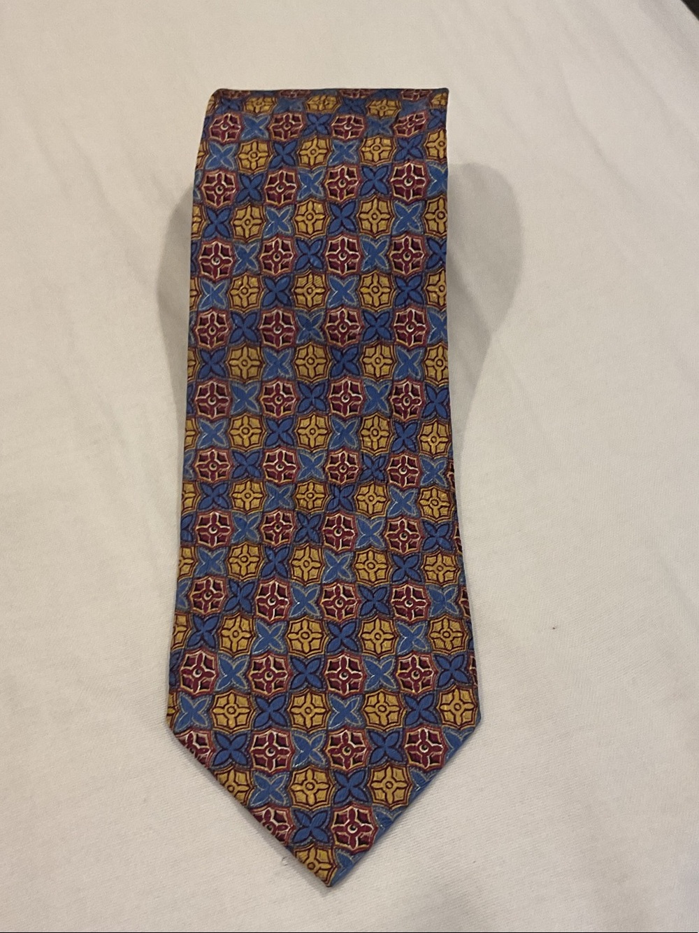 Ermenegildo Zegna Blue, Gold & Maroon Geometric Silk Tie